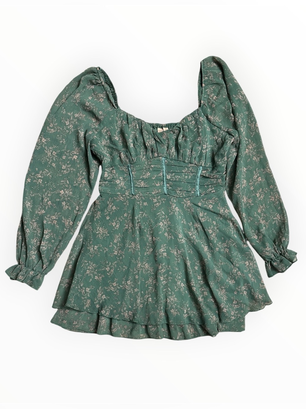 NWT Inspired Hearts Sage Green Floral Corset Mini Dress Cottagecore XL BOHO